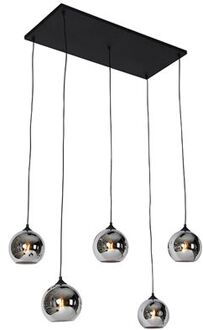 QAZQA Art Deco Hanglamp Zwart Met Smoke Glas 5-lichts - Wallace
