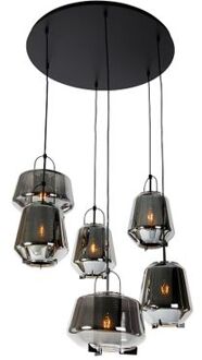 QAZQA Art deco hanglamp zwart met smoke glas 6-lichts - Kevin Grijs