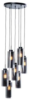 QAZQA Art Deco Hanglamp Zwart Met Smoke Glas 7-lichts - Laura