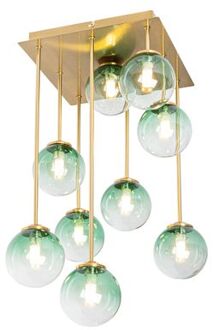 QAZQA Art Deco plafondlamp goud met groen glas 9-lichts - Athens