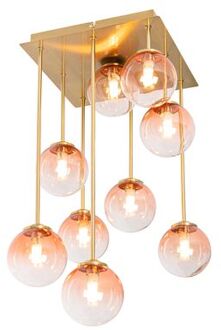 QAZQA Art Deco plafondlamp goud met roze glas 9-lichts - Athens