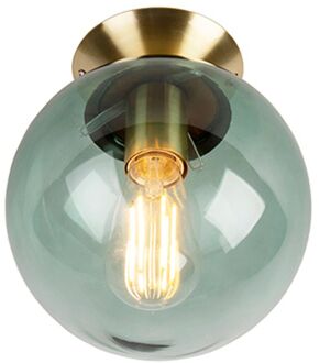 QAZQA Art deco plafondlamp messing met groen glas - Pallon