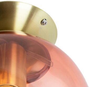 QAZQA Art deco plafondlamp messing met roze glas - Pallon Roze, Goud