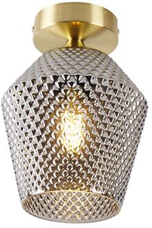 QAZQA Art Deco plafondlamp messing met smoke glas - Karce Goud