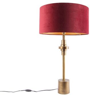 QAZQA Art Deco tafellamp brons velours kap rood 50 cm - Diverso