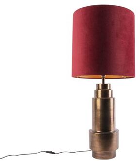 QAZQA Art deco tafellamp brons velours kap rood met goud 40 cm