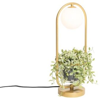 QAZQA Art deco tafellamp goud met wit glas - Isabella