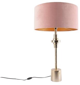 QAZQA Art Deco tafellamp goud velours kap roze 50 cm - Diverso