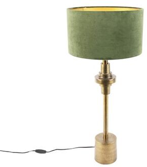 QAZQA Art deco tafellamp met velours kap groen 35 cm - Diverso Brons