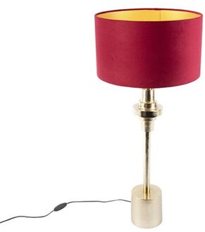 QAZQA Art deco tafellamp met velours kap rood 35 cm - Diverso Goud
