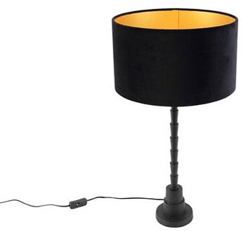 QAZQA Art deco tafellamp met velours kap zwart 35 cm - Pisos