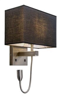 QAZQA Bergamo - Wandlamp met lampenkap - 1 Lichts - 30 cm - zwart