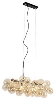 QAZQA Design Hanglamp Zwart Met Amber Glas 8-lichts - Uvas