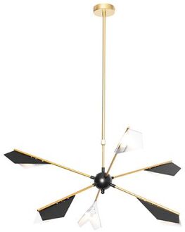 QAZQA Design Hanglamp Zwart Met Goud 6-lichts - Sinem