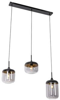 QAZQA Design hanglamp zwart met goud en smoke glas 3-lichts - Kyan Grijs
