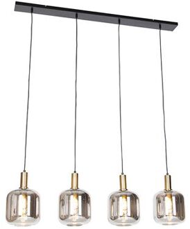 QAZQA Design hanglamp zwart met goud en smoke glas 4-lichts - Zuzanna Grijs