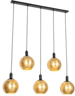 QAZQA Design Hanglamp Zwart Met Goud Glas 5-lichts - Bert