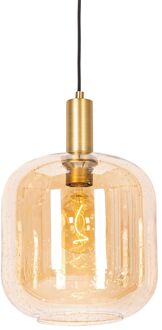 QAZQA Design hanglamp zwart met messing en amber glas - Zuzanna Oranje