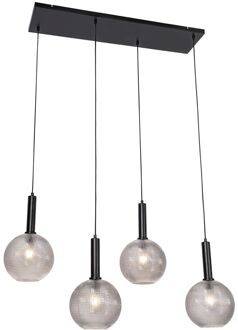 QAZQA Design hanglamp zwart met smoke glas 4-lichts - Chico