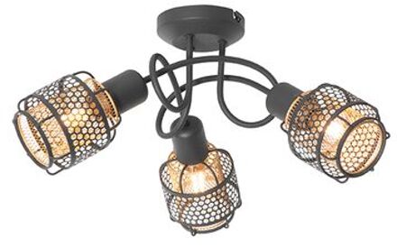 QAZQA Design Plafondlamp Zwart Met Goud 3-lichts - Noud