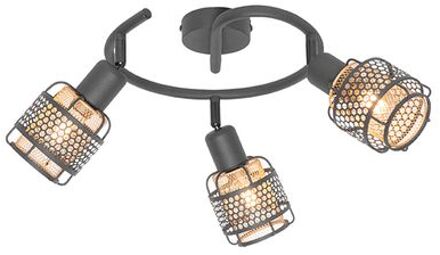 QAZQA Design Plafondlamp Zwart Met Goud 3-lichts Rond - Noud