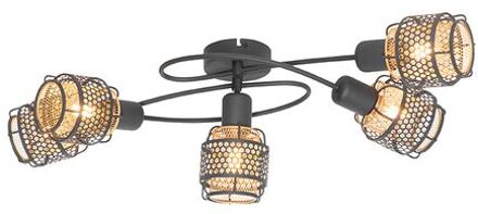 QAZQA Design Plafondlamp Zwart Met Goud 5-lichts - Noud