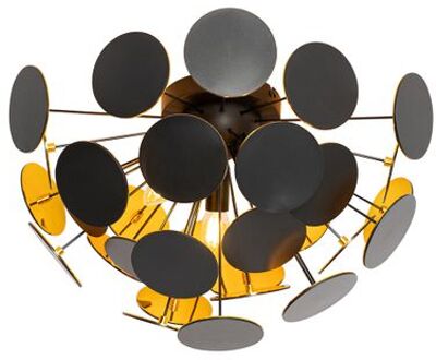 QAZQA Design plafondlamp zwart met goud 54cm 3-lichts - Cerchio