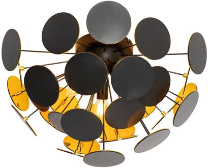 QAZQA Design plafondlamp zwart met goud 54cm 3-lichts - Cerchio