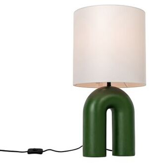 QAZQA Design Tafellamp Groen Met Linnen Kap Wit - Lotti