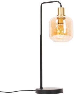 QAZQA Design tafellamp zwart met messing en amber glas - Zuzanna Oranje