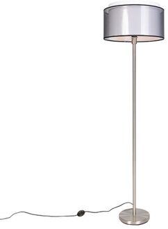 QAZQA Design Vloerlamp Staal Met Zwart-wit Kap 47 Cm - Simplo