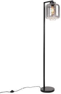 QAZQA Design vloerlamp zwart met smoke glas - Qara Down