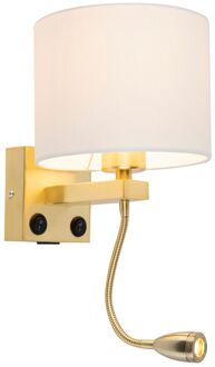 QAZQA Gouden wandlamp USB met witte kap - Brescia Combi