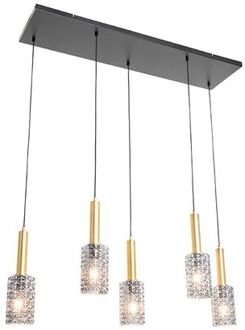 QAZQA Hanglamp Goud Met Smoke Glas Langwerpig 5-lichts - Elva