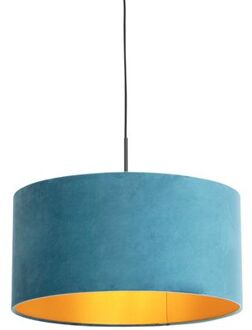 QAZQA Hanglamp met velours kap blauw met goud 50 cm - Combi