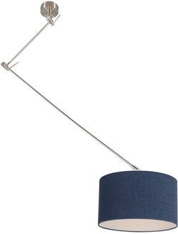 QAZQA Hanglamp staal met kap 35 cm blauw verstelbaar - Blitz