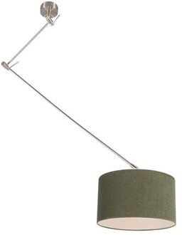 QAZQA Hanglamp staal met kap 35 cm groen verstelbaar - Blitz