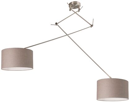 QAZQA Hanglamp staal met kap 35 cm taupe verstelbaar 2-lichts - Blitz Bruin