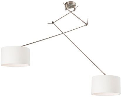 QAZQA Hanglamp staal met kap 35 cm wit verstelbaar 2-lichts - Blitz