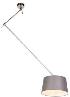 QAZQA Hanglamp staal met linnen kap donkergrijs 35 cm - Blitz