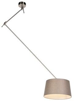 QAZQA Hanglamp staal met linnen kap taupe 35 cm - Blitz Bruin