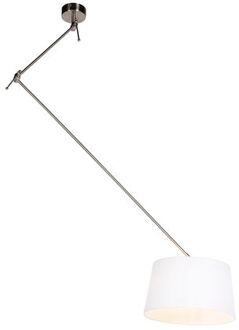 QAZQA Hanglamp staal met linnen kap wit 35 cm - Blitz