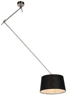 QAZQA Hanglamp staal met linnen kap zwart 35 cm - Blitz