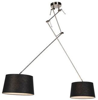 QAZQA Hanglamp Staal Met Linnen Kappen Zwart 35 Cm 2-licht - Blitz
