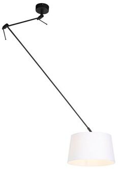 QAZQA Hanglamp zwart met linnen kap wit 35 cm - Blitz