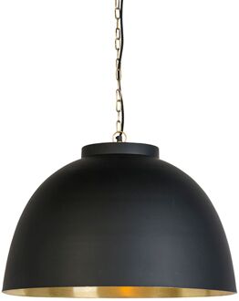 QAZQA Hanglamp zwart met messing binnenkant 60 cm - Hoodi Goud, Zwart