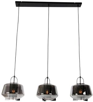 QAZQA Hanglamp zwart met smoke glas 30 cm langwerpig 3-lichts - Kevin Grijs