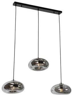 QAZQA Hanglamp zwart met smoke glas langwerpig 3-lichts - Ayesha