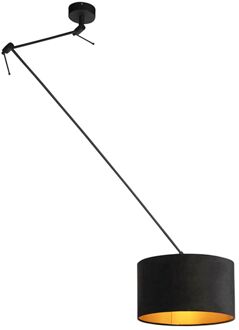 QAZQA Hanglamp zwart met velours kap zwart met goud 35 cm - Blitz