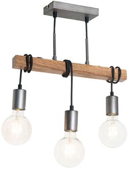 QAZQA Industriële hanglamp bruin met staal 3-lichts - Gallow Zilver